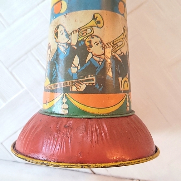 Vintage Tin Noise Maker Litho New Year's Eve Party Horn Dancers and Musicians - Picture 2 of 13